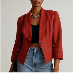 White house Black market Women's Red rust orange scarlet Blazer Jacket Linen